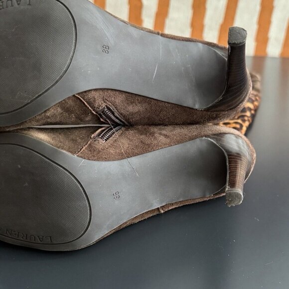 RALPH LAUREN Halina Brown Suede Leather Animal Hair Calf High Boots Heels Size 8 - Picture 9 of 14